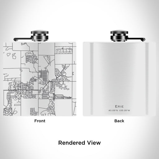 Rendered View of Erie Colorado Map Engraving on 6oz Stainless Steel Flask in White