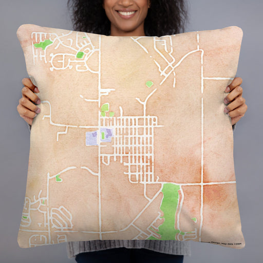 Person holding 22x22 Custom Erie Colorado Map Throw Pillow in Watercolor