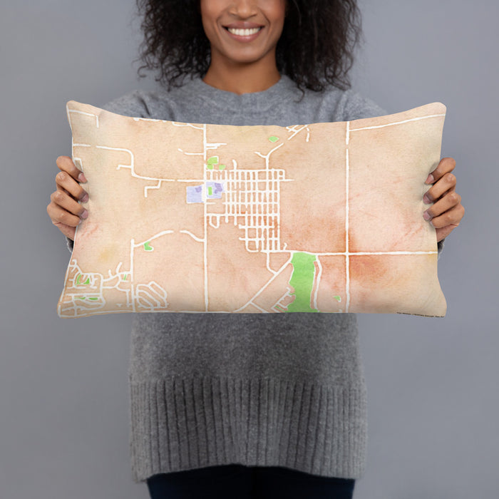 Person holding 20x12 Custom Erie Colorado Map Throw Pillow in Watercolor