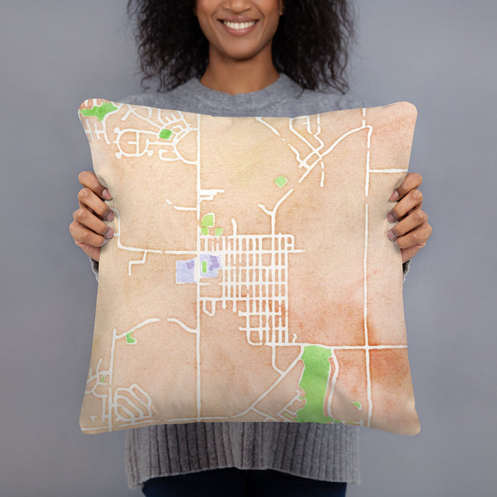 Person holding 18x18 Custom Erie Colorado Map Throw Pillow in Watercolor