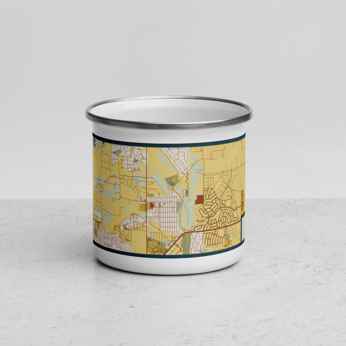 Front View Custom Erie Colorado Map Enamel Mug in Woodblock