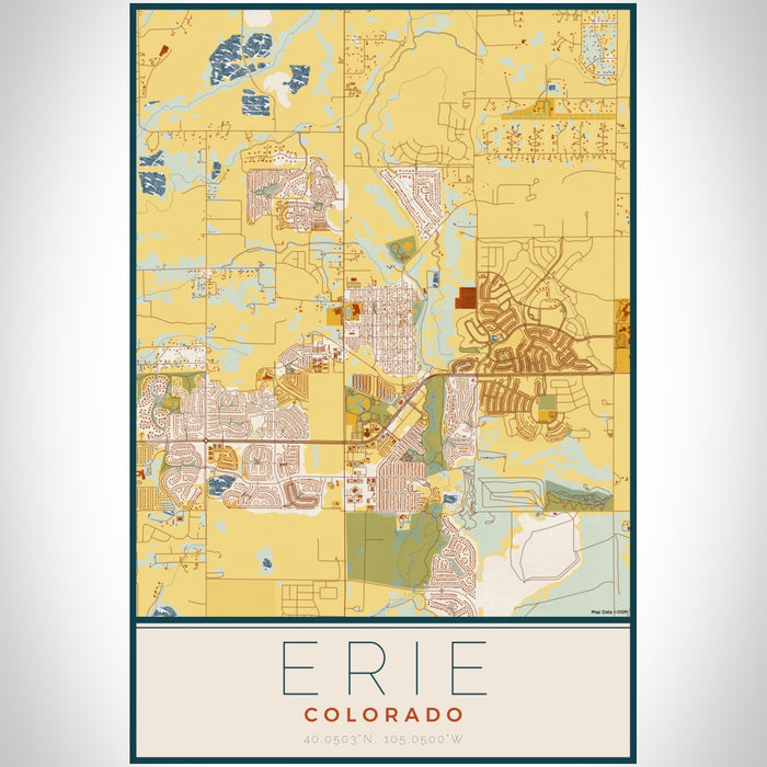 Erie Colorado Map Print Portrait Orientation in Woodblock Style With Shaded Background