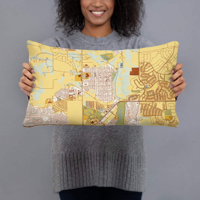 Person holding 20x12 Custom Erie Colorado Map Throw Pillow in Woodblock