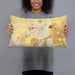 Person holding 20x12 Custom Erie Colorado Map Throw Pillow in Woodblock