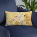 Custom Erie Colorado Map Throw Pillow in Woodblock on Blue Colored Chair