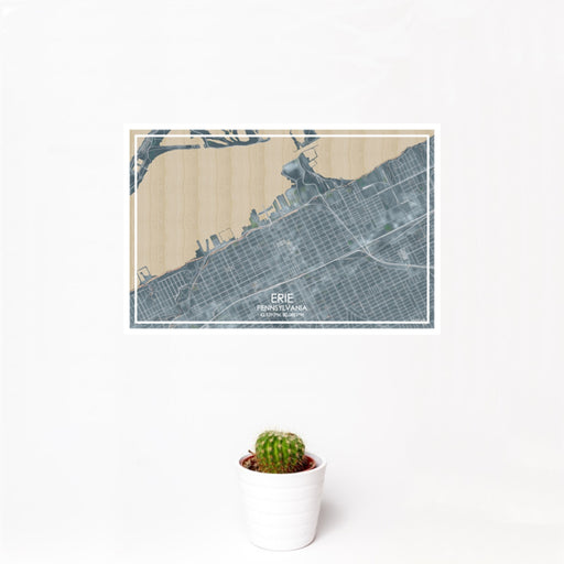 12x18 Erie Pennsylvania Map Print Landscape Orientation in Afternoon Style With Small Cactus Plant in White Planter