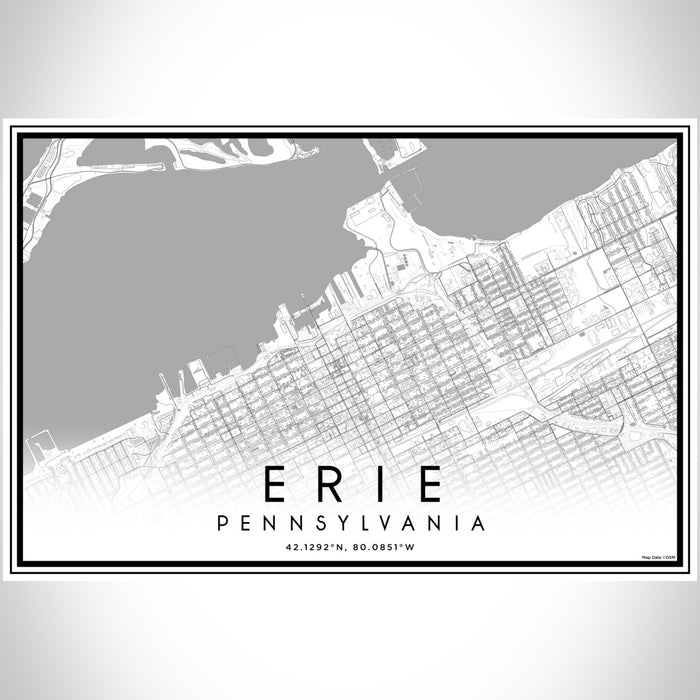 Erie Pennsylvania Map Print Landscape Orientation in Classic Style With Shaded Background