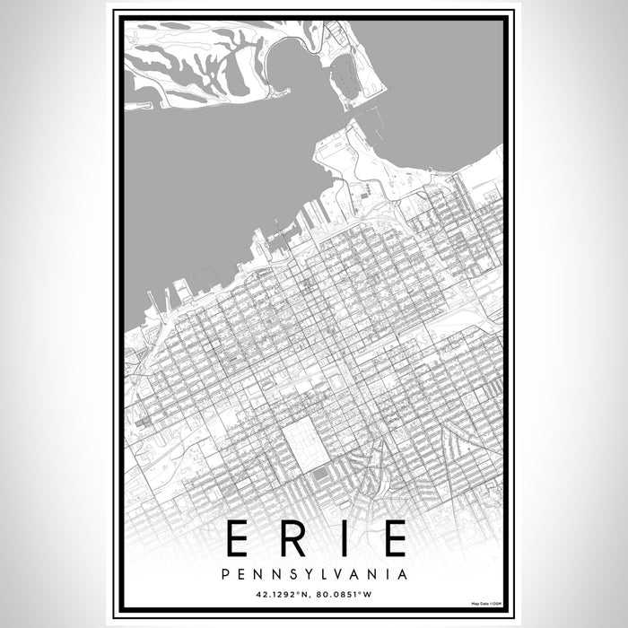 Erie Pennsylvania Map Print Portrait Orientation in Classic Style With Shaded Background