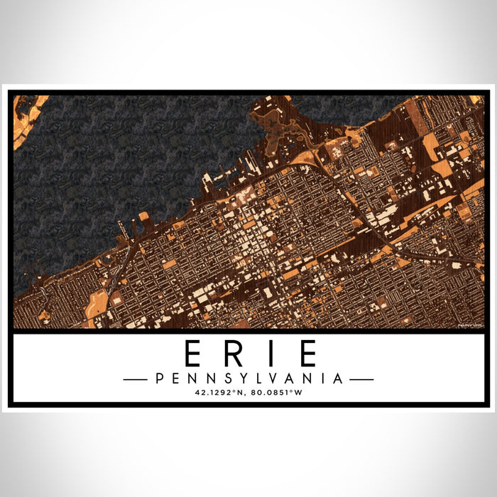 Erie Pennsylvania Map Print Landscape Orientation in Ember Style With Shaded Background