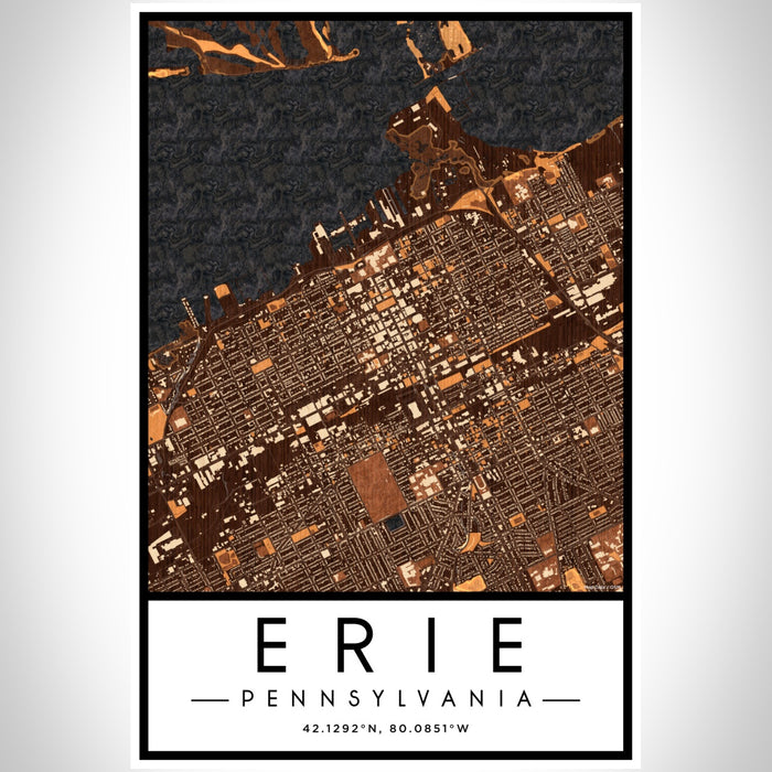 Erie Pennsylvania Map Print Portrait Orientation in Ember Style With Shaded Background