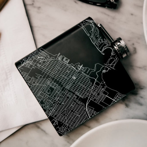 Erie Pennsylvania Custom Engraved City Map Inscription Coordinates on 6oz Stainless Steel Flask in Black