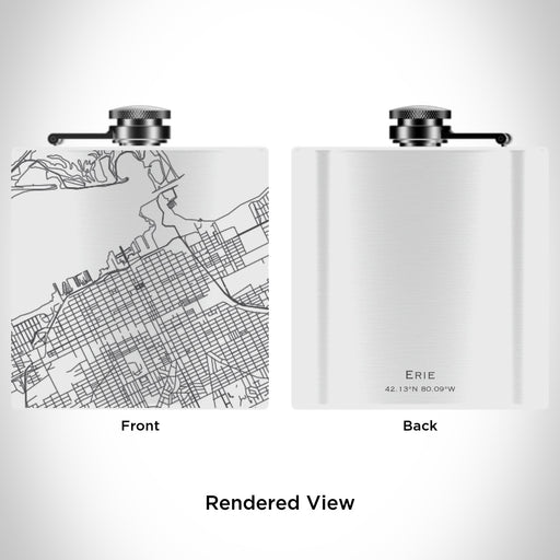 Rendered View of Erie Pennsylvania Map Engraving on 6oz Stainless Steel Flask in White