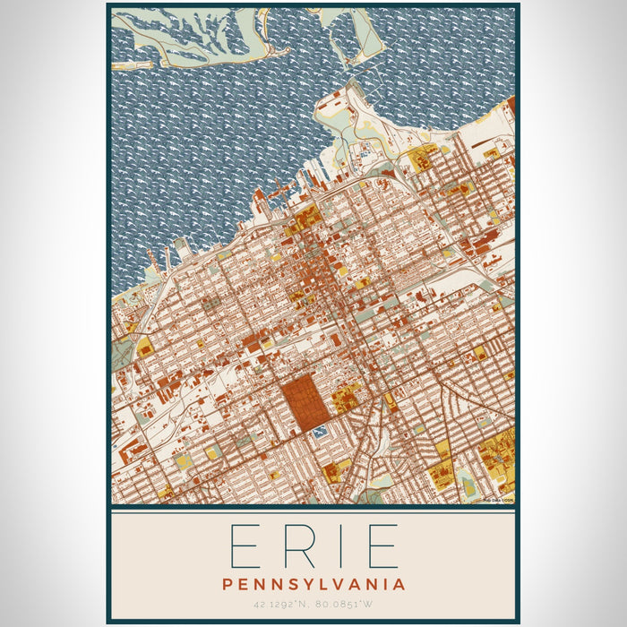 Erie Pennsylvania Map Print Portrait Orientation in Woodblock Style With Shaded Background
