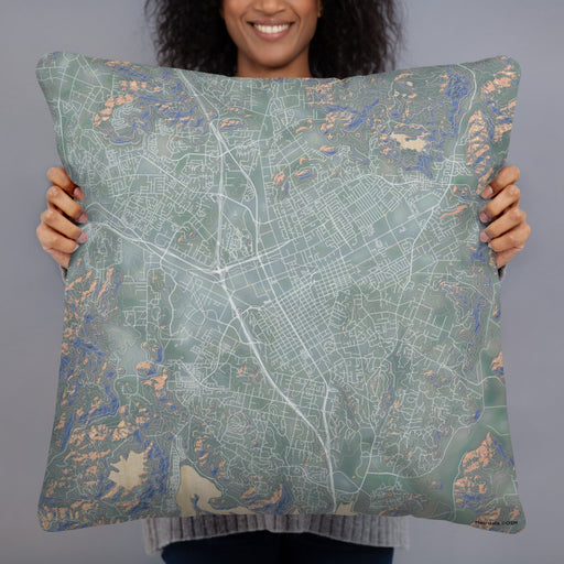 Person holding 22x22 Custom Escondido California Map Throw Pillow in Afternoon
