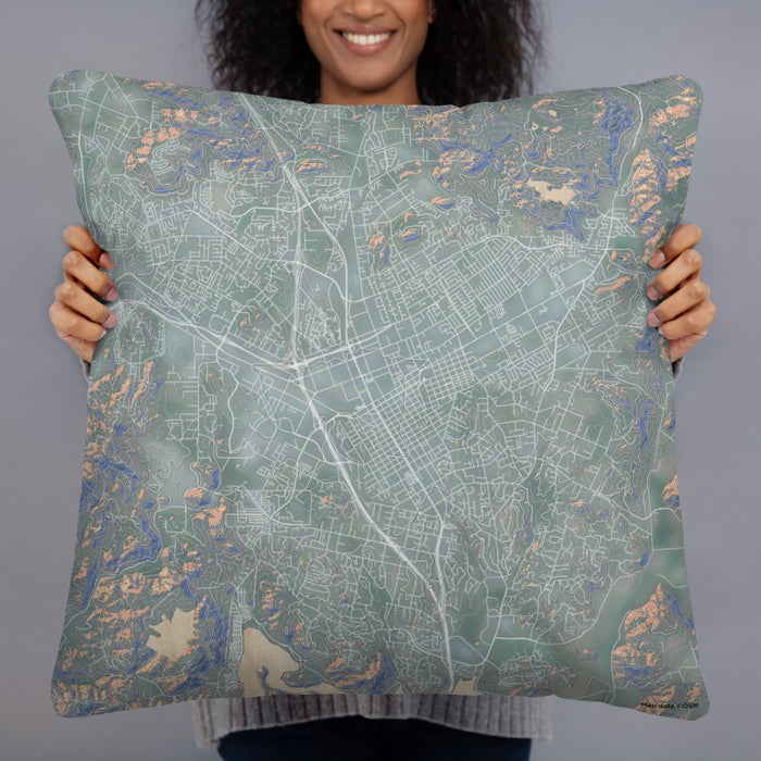 Person holding 22x22 Custom Escondido California Map Throw Pillow in Afternoon