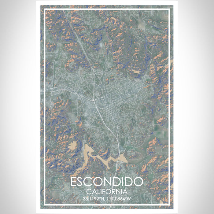 Escondido California Map Print Portrait Orientation in Afternoon Style With Shaded Background