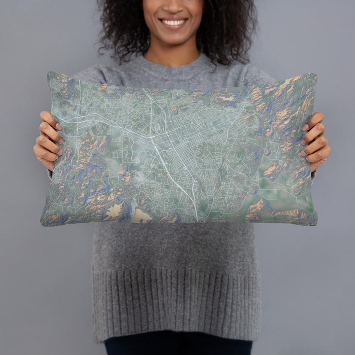 Person holding 20x12 Custom Escondido California Map Throw Pillow in Afternoon