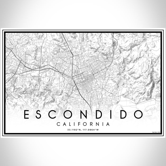 Escondido California Map Print Landscape Orientation in Classic Style With Shaded Background