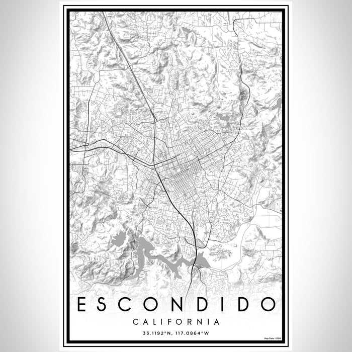 Escondido California Map Print Portrait Orientation in Classic Style With Shaded Background