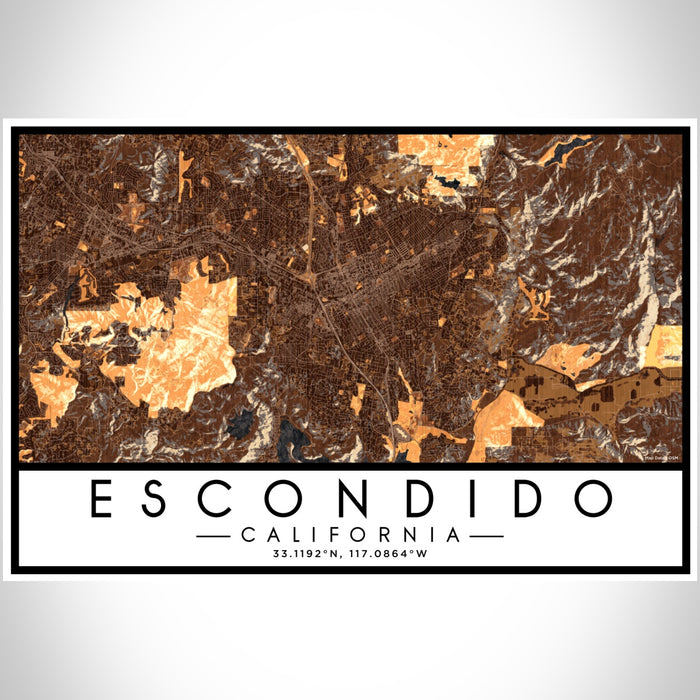 Escondido California Map Print Landscape Orientation in Ember Style With Shaded Background
