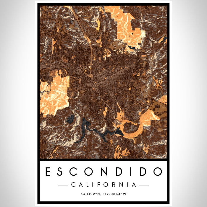 Escondido California Map Print Portrait Orientation in Ember Style With Shaded Background