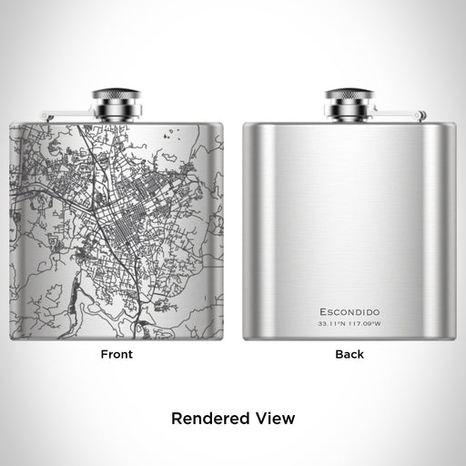 Rendered View of Escondido California Map Engraving on 6oz Stainless Steel Flask
