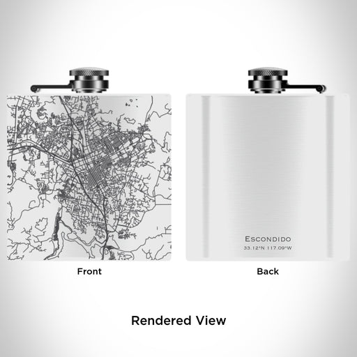 Rendered View of Escondido California Map Engraving on 6oz Stainless Steel Flask in White