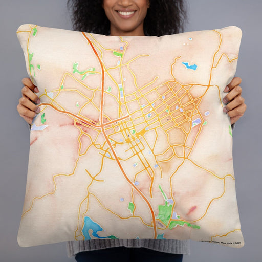 Person holding 22x22 Custom Escondido California Map Throw Pillow in Watercolor
