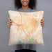 Person holding 18x18 Custom Escondido California Map Throw Pillow in Watercolor