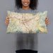 Person holding 20x12 Custom Escondido California Map Throw Pillow in Woodblock