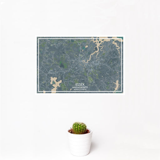 12x18 Essex Massachusetts Map Print Landscape Orientation in Afternoon Style With Small Cactus Plant in White Planter