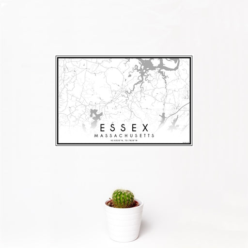 12x18 Essex Massachusetts Map Print Landscape Orientation in Classic Style With Small Cactus Plant in White Planter