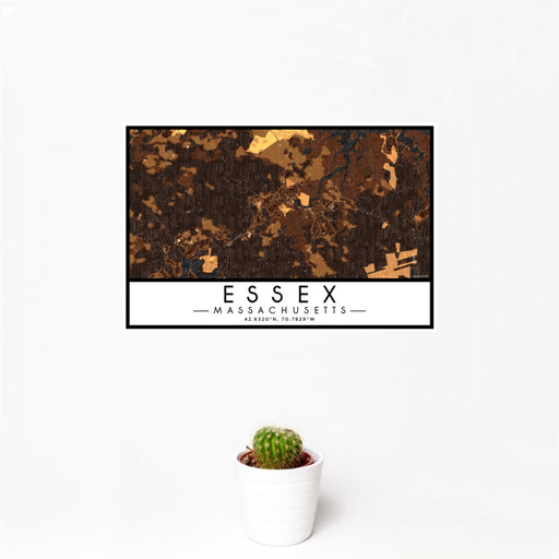 12x18 Essex Massachusetts Map Print Landscape Orientation in Ember Style With Small Cactus Plant in White Planter