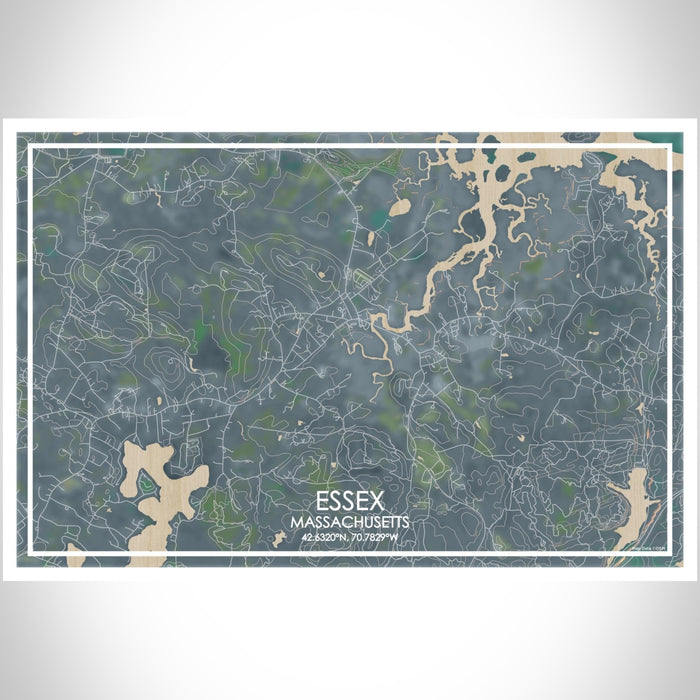 Essex Massachusetts Map Print Landscape Orientation in Afternoon Style With Shaded Background