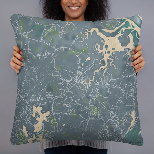 Person holding 22x22 Custom Essex Massachusetts Map Throw Pillow in Afternoon