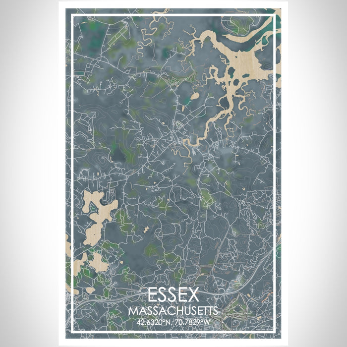 Essex Massachusetts Map Print Portrait Orientation in Afternoon Style With Shaded Background