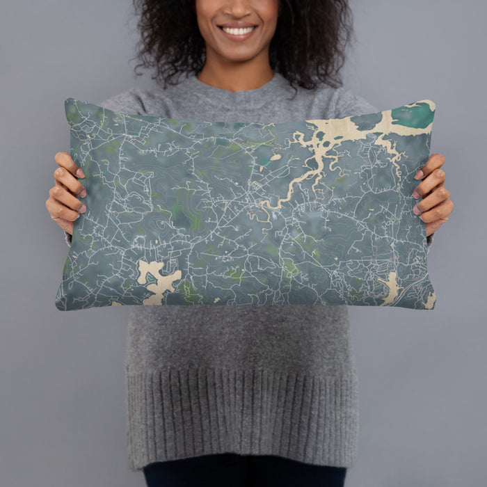 Person holding 20x12 Custom Essex Massachusetts Map Throw Pillow in Afternoon