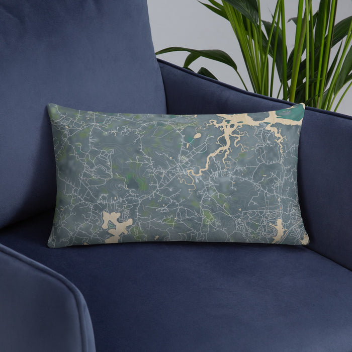 Custom Essex Massachusetts Map Throw Pillow in Afternoon on Blue Colored Chair
