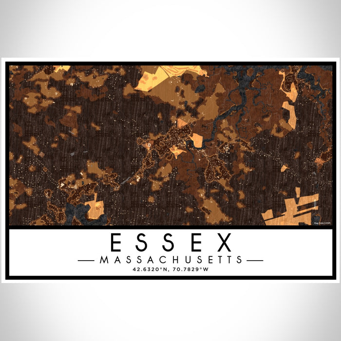 Essex Massachusetts Map Print Landscape Orientation in Ember Style With Shaded Background