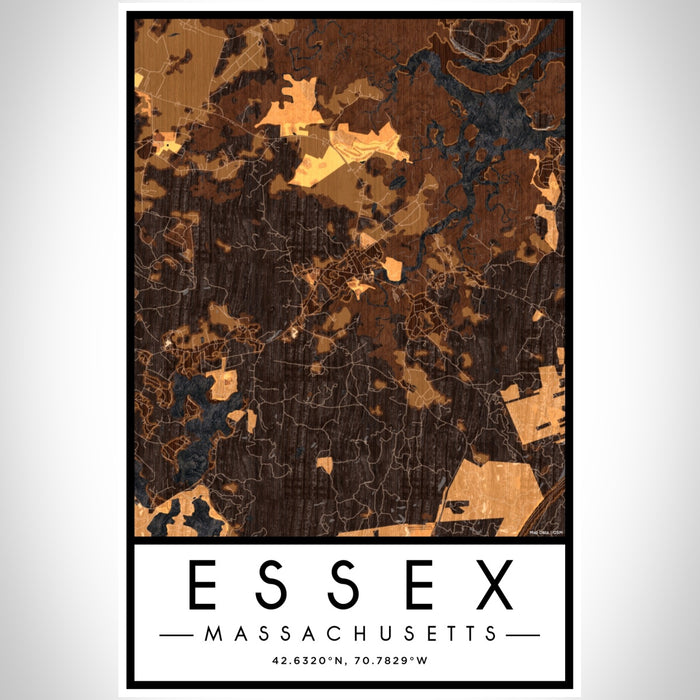 Essex Massachusetts Map Print Portrait Orientation in Ember Style With Shaded Background