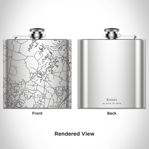 Rendered View of Essex Massachusetts Map Engraving on 6oz Stainless Steel Flask