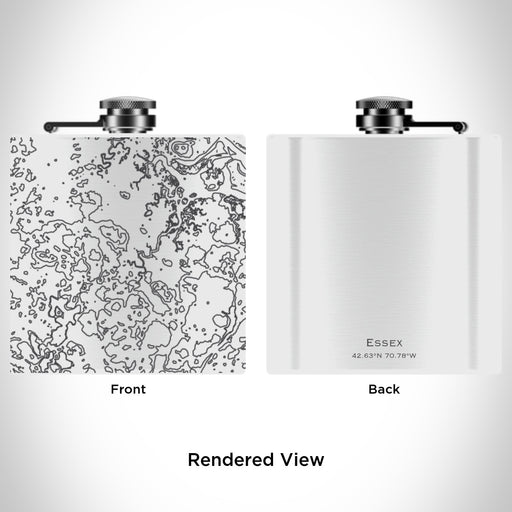 Rendered View of Essex Massachusetts Map Engraving on 6oz Stainless Steel Flask in White