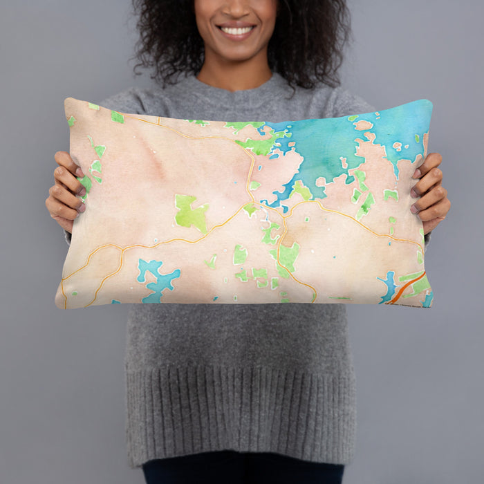 Person holding 20x12 Custom Essex Massachusetts Map Throw Pillow in Watercolor