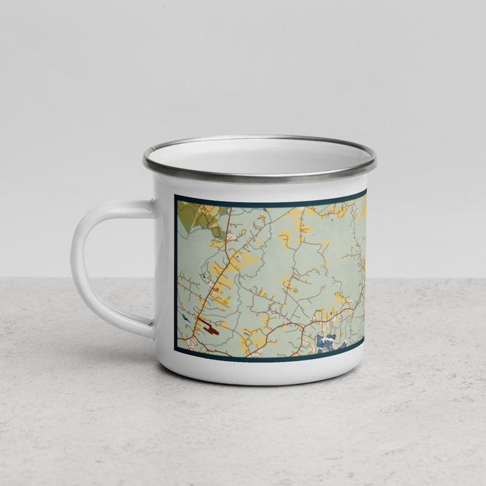 Left View Custom Essex Massachusetts Map Enamel Mug in Woodblock