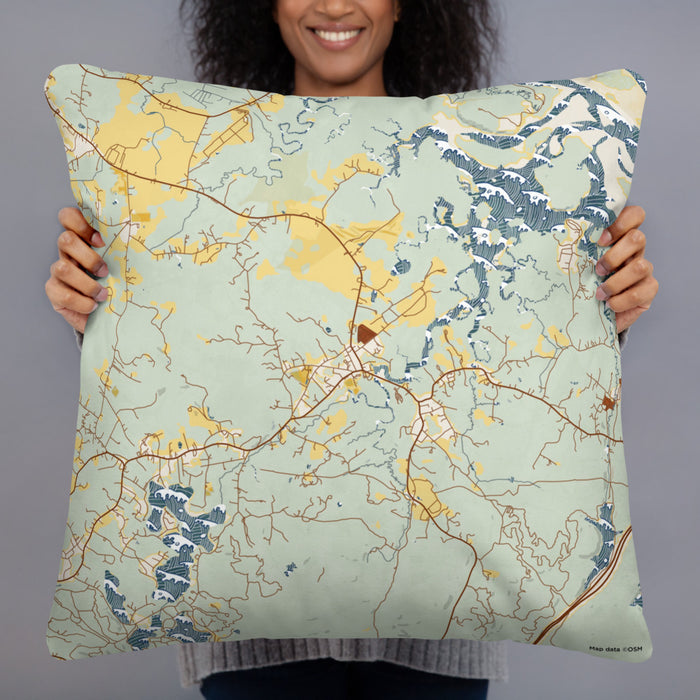 Person holding 22x22 Custom Essex Massachusetts Map Throw Pillow in Woodblock