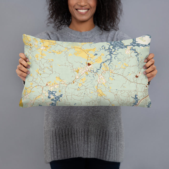 Person holding 20x12 Custom Essex Massachusetts Map Throw Pillow in Woodblock
