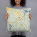 Person holding 18x18 Custom Essex Massachusetts Map Throw Pillow in Woodblock