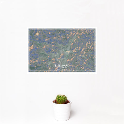 12x18 Estes Park Colorado Map Print Landscape Orientation in Afternoon Style With Small Cactus Plant in White Planter