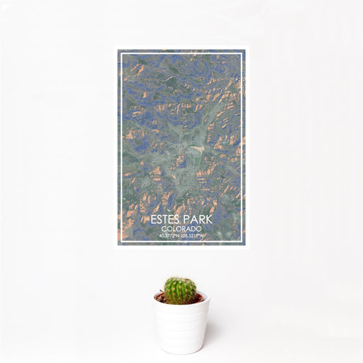 12x18 Estes Park Colorado Map Print Portrait Orientation in Afternoon Style With Small Cactus Plant in White Planter