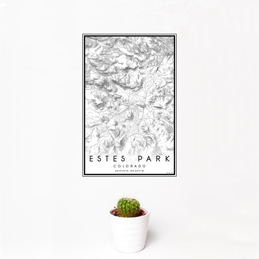 12x18 Estes Park Colorado Map Print Portrait Orientation in Classic Style With Small Cactus Plant in White Planter